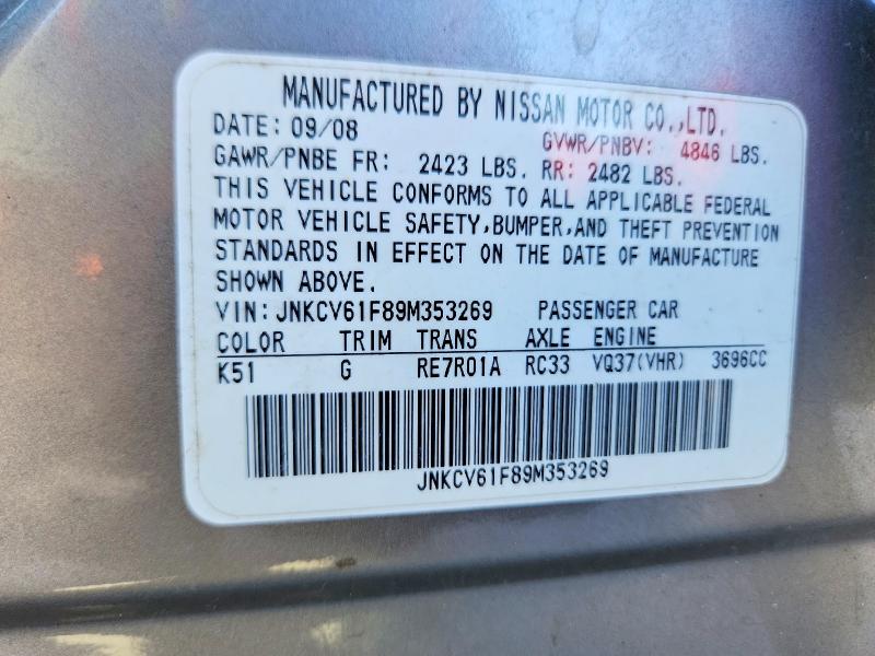 66619016 :رقم المزاد ، JNKCV61F89M353269 vin ، 2009 Infiniti G37 Sedan مزاد بيع