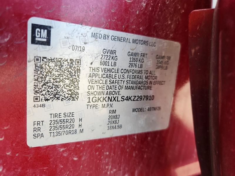 66165986 :رقم المزاد ، 1GKKNXLS4KZ297910 vin ، 2019 Gmc Acadia مزاد بيع