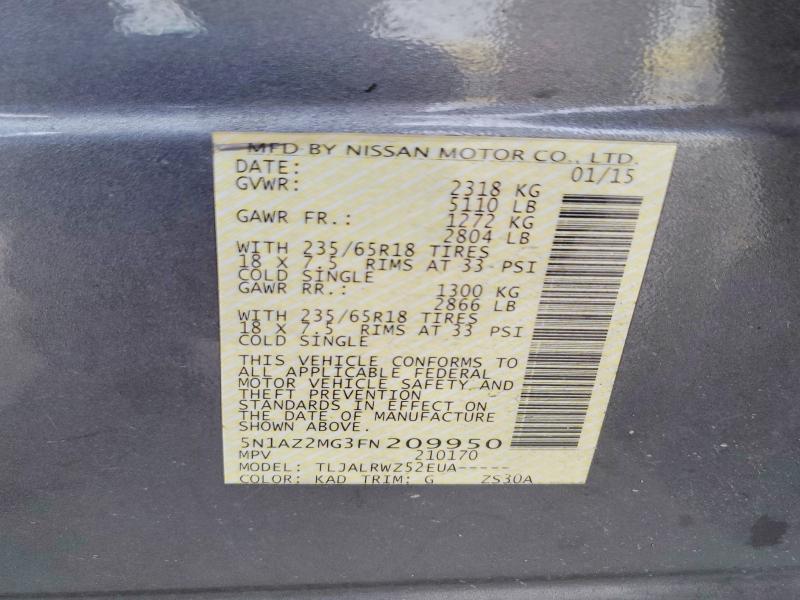 Aukcja sprzedaży 2015 Nissan Murano, vin: 5N1AZ2MG3FN209950, numer aukcji: 65945116