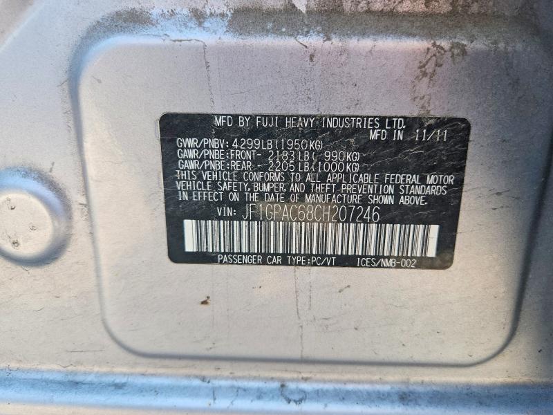 Auction sale of the 2012 Subaru Impreza, vin: JF1GPAC68CH207246, lot number: 63954826