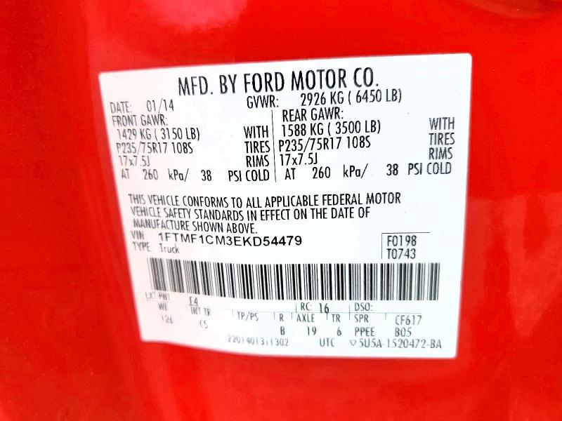 63815826 :رقم المزاد ، 1FTMF1CM3EKD54479 vin ، 2014 Ford F150 مزاد بيع