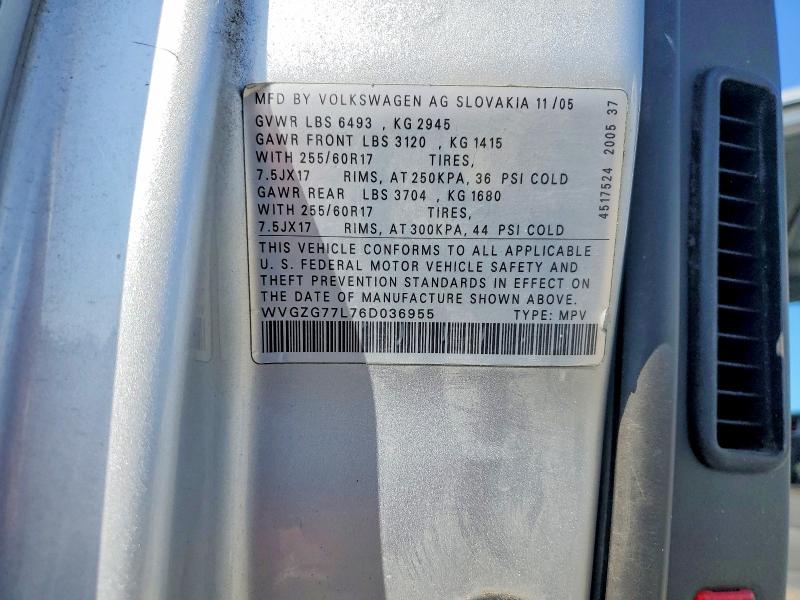Aukcja sprzedaży 2006 Volkswagen Touareg, vin: WVGZG77L76D036955, numer aukcji: 65434276