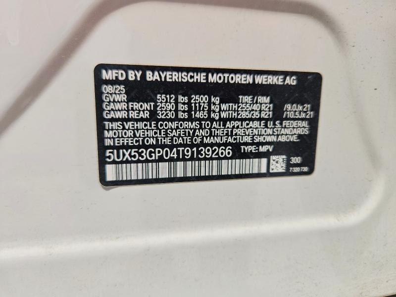 2026 Bmw X3 მანქანა იყიდება აუქციონზე, vin: 5UX53GP04T9139266, აუქციონის ნომერი: 66192566
