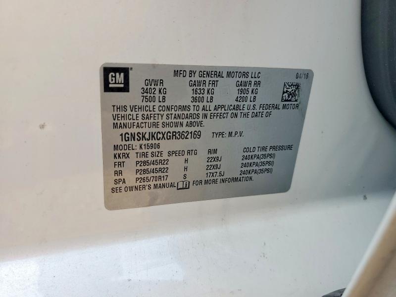 Aukcja sprzedaży 2016 Chevrolet Suburban, vin: 1GNSKJKCXGR362169, numer aukcji: 64249606