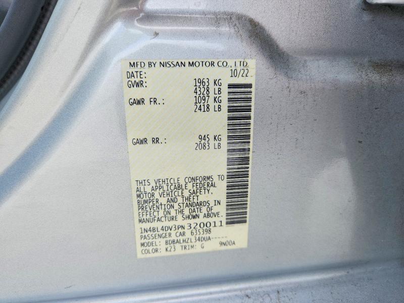 2023 Nissan Altima მანქანა იყიდება აუქციონზე, vin: 1N4BL4DV3PN320011, აუქციონის ნომერი: 66023316