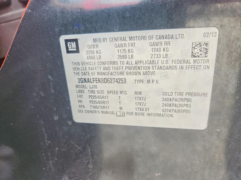 64938066 :رقم المزاد ، 2GNALFEK8D6274253 vin ، 2013 Chevrolet Equinox مزاد بيع
