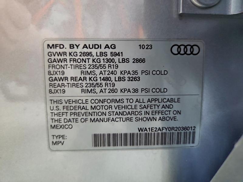 Aukcja sprzedaży 2024 Audi Q5 E, vin: WA1E2AFY0R2036012, numer aukcji: 63616206