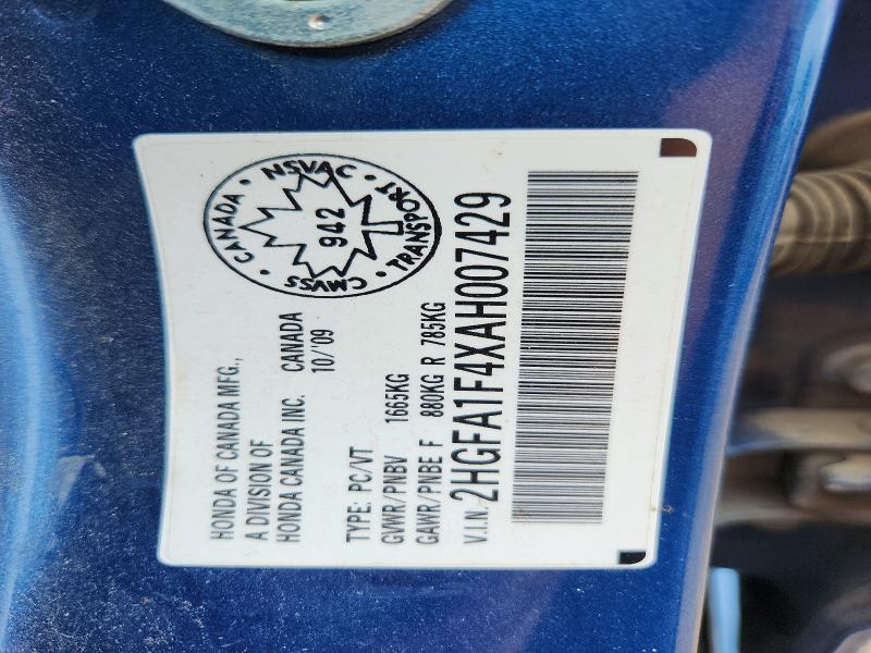 2010 Honda Civic მანქანა იყიდება აუქციონზე, vin: 2HGFA1F4XAH007429, აუქციონის ნომერი: 64714906