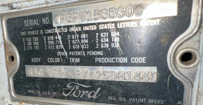 1956 Ford Victoria მანქანა იყიდება აუქციონზე, vin: P6PV156860, აუქციონის ნომერი: 66743206