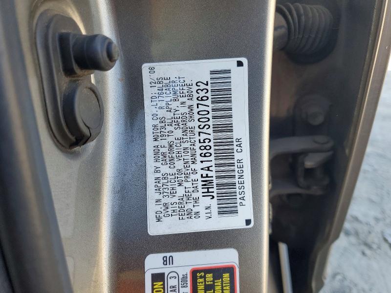 65023836 :رقم المزاد ، JHMFA16857S007632 vin ، 2007 Honda Civic مزاد بيع