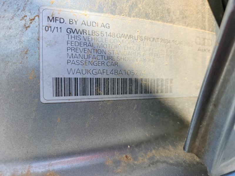 67143346 :رقم المزاد ، WAUKGAFL4BA105274 vin ، 2011 Audi S4 مزاد بيع