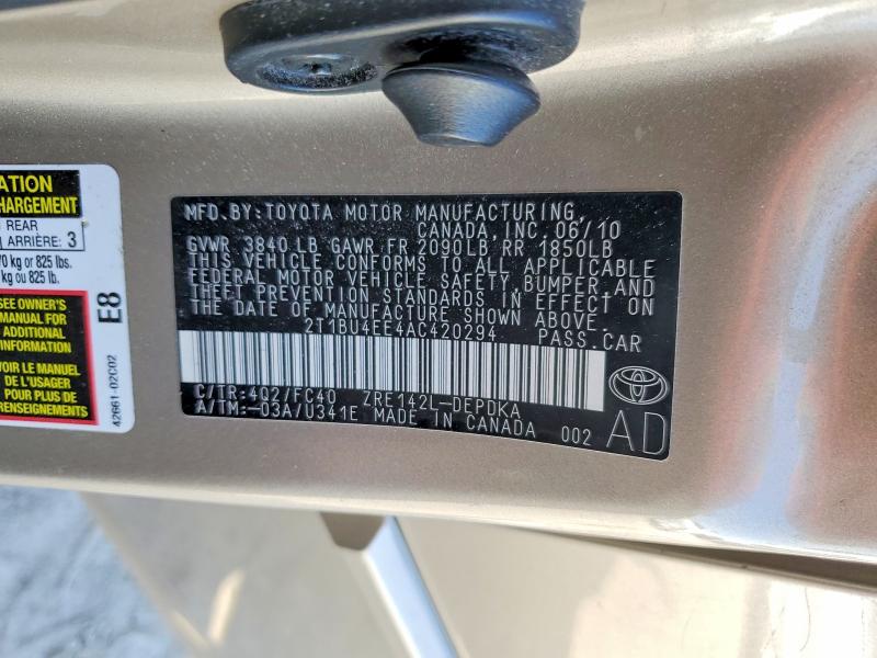 Aukcja sprzedaży 2010 Toyota Corolla, vin: 2T1BU4EE4AC420294, numer aukcji: 64434086