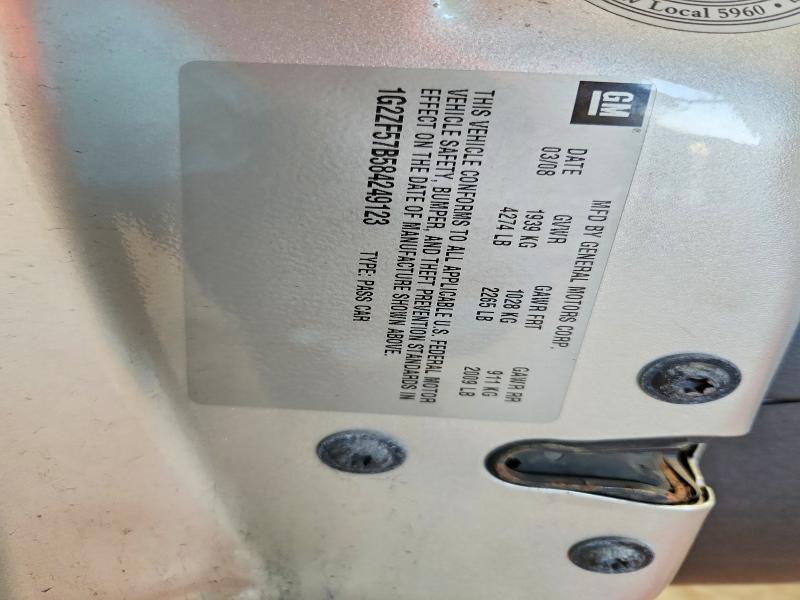 64817966 :رقم المزاد ، 1G2ZF57B584249123 vin ، 2008 Pontiac G6 مزاد بيع