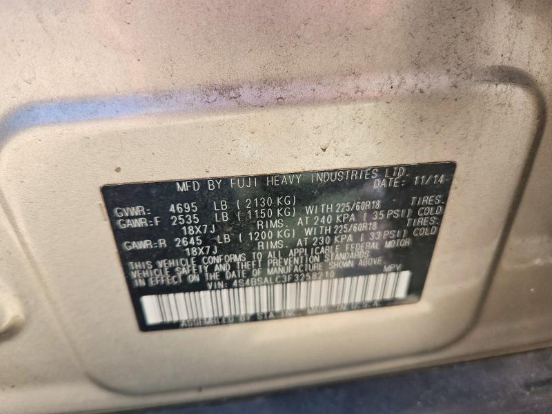 66221246 :رقم المزاد ، 4S4BSALC3F3258210 vin ، 2015 Subaru Outback مزاد بيع