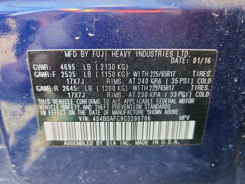 65725276 :رقم المزاد ، 4S4BSAFC9G3290706 vin ، 2016 Subaru Outback مزاد بيع