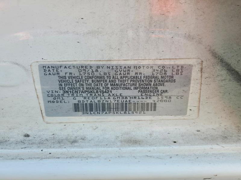 Продаж на аукціоні авто 2019 Nissan Versa, vin: 3N1CN7AP5KL815421, номер лоту: 66970116