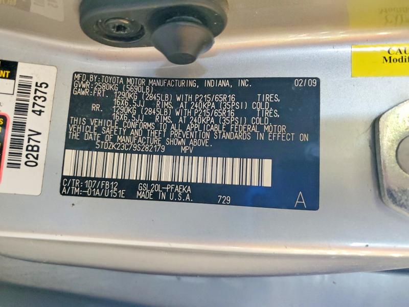2009 Toyota Sienna მანქანა იყიდება აუქციონზე, vin: 5TDZK23C79S282179, აუქციონის ნომერი: 64809226