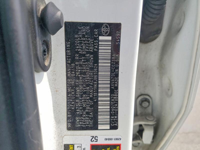 Продаж на аукціоні авто 2018 Toyota Camry, vin: 4T1B11HK8JU610624, номер лоту: 66305016