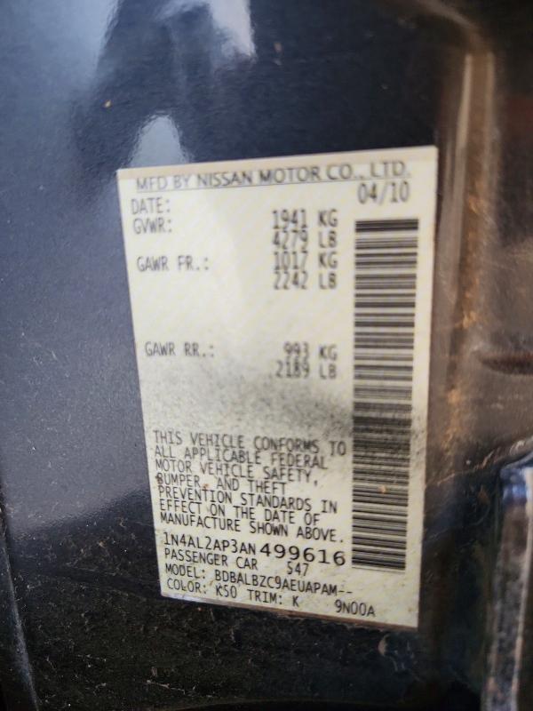 Auction sale of the 2010 Nissan Altima, vin: 1N4AL2AP3AN499616, lot number: 66261366