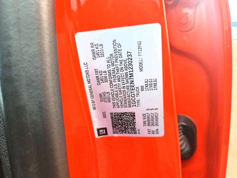 65196746 :رقم المزاد ، 1GCGTEEN7M1230237 vin ، 2021 Chevrolet Colorado مزاد بيع