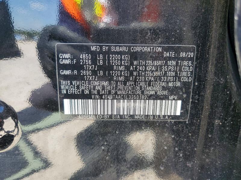 63039606 :رقم المزاد ، 4S4BTAAC1L3250182 vin ، 2020 Subaru Outback مزاد بيع