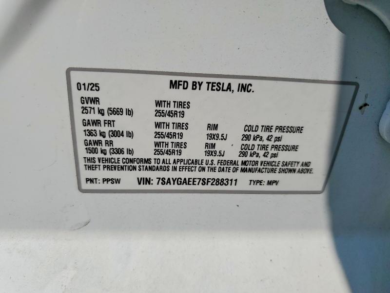Auction sale of the 2025 Tesla Model Y, vin: 7SAYGAEE7SF288311, lot number: 64292576
