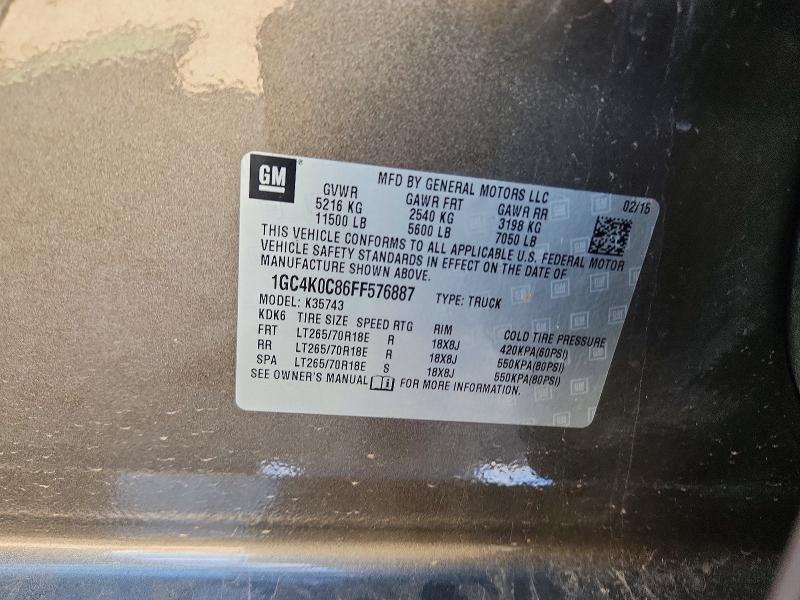 2015 Chevrolet Silverado მანქანა იყიდება აუქციონზე, vin: 1GC4K0C86FF576887, აუქციონის ნომერი: 63015416