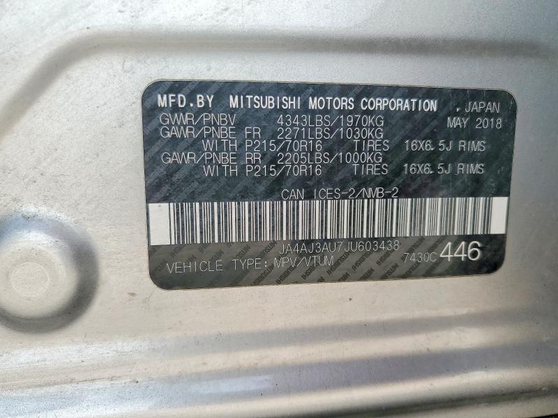 Auction sale of the 2018 Mitsubishi Rvr, vin: JA4AJ3AU7JU603438, lot number: 63102256
