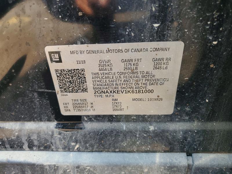 65689636 :رقم المزاد ، 2GNAXKEV1K6181000 vin ، 2019 Chevrolet Equinox مزاد بيع
