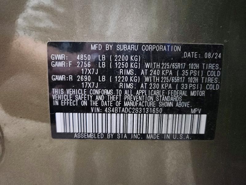 63430326 :رقم المزاد ، 4S4BTADC2S3131650 vin ، 2025 Subaru Outback مزاد بيع