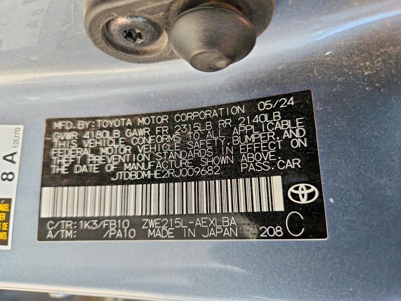 Aukcja sprzedaży 2024 Toyota Corolla Hybrid, vin: JTDBDMHE2RJ009682, numer aukcji: 66831686