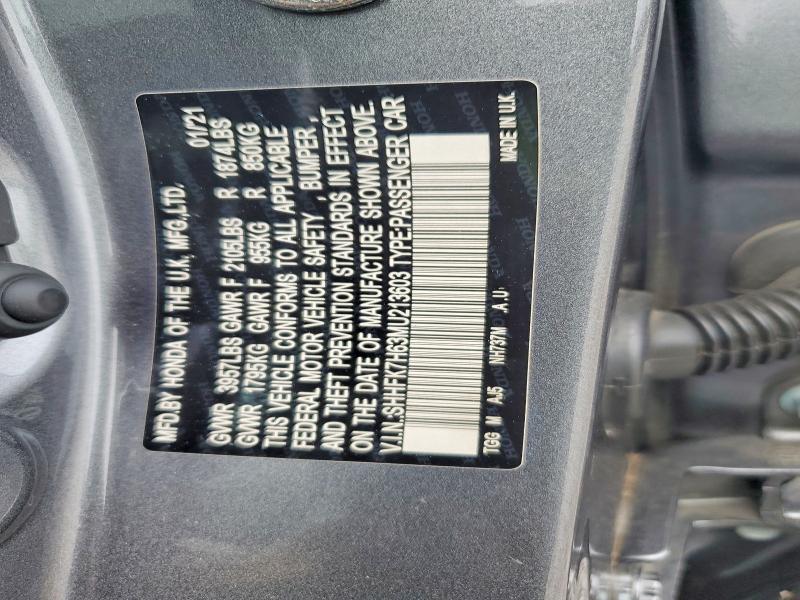 2021 Honda Civic მანქანა იყიდება აუქციონზე, vin: SHHFK7H63MU213603, აუქციონის ნომერი: 63215756