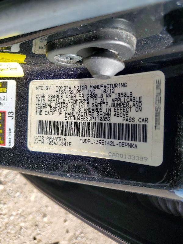 66580676 :رقم المزاد ، 5YFBU4EE3DP110853 vin ، 2013 Toyota Corolla مزاد بيع