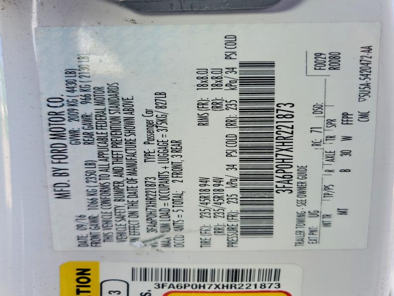 Продажа на аукционе авто 2017 Ford Fusion, vin: 3FA6P0H7XHR221873, номер лота: 65939756