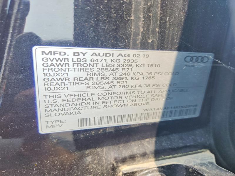 Продаж на аукціоні авто 2019 Audi Q8, vin: WA1AVAF14KD028725, номер лоту: 64848736