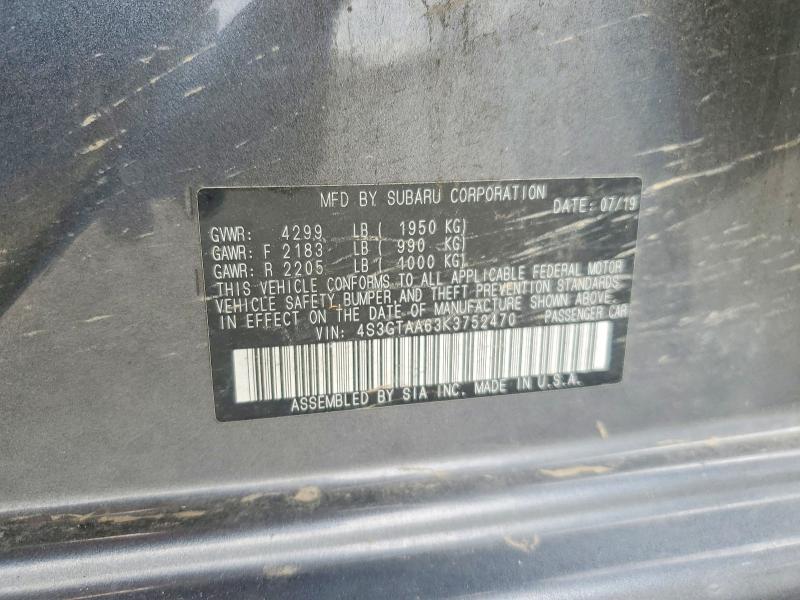 Продаж на аукціоні авто 2019 Subaru Impreza, vin: 4S3GTAA63K3752470, номер лоту: 64962126