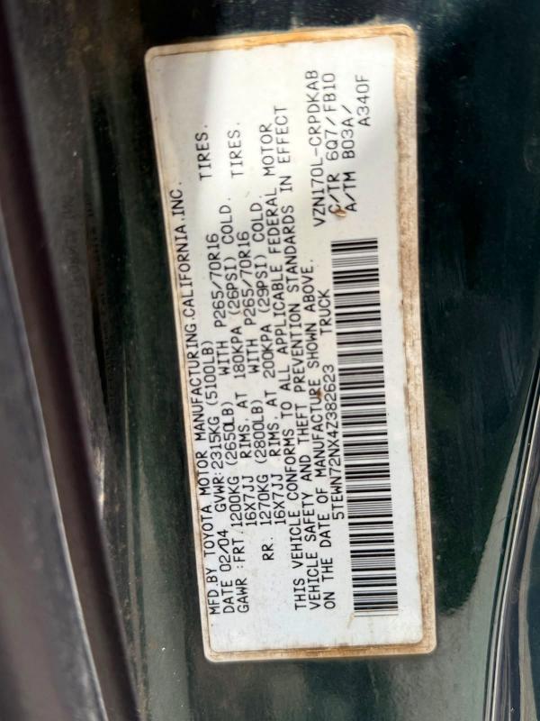 Продаж на аукціоні авто 2004 Toyota Tacoma, vin: 5TEWN72NX4Z382623, номер лоту: 64243546