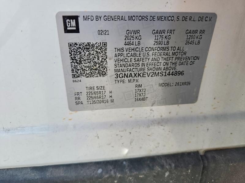 Продаж на аукціоні авто 2021 Chevrolet Equinox, vin: 3GNAXKEV2MS144896, номер лоту: 66173186