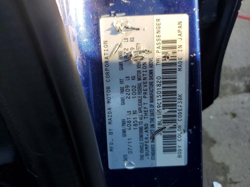 66070716 :رقم المزاد ، JM1BL1V59C1501820 vin ، 2012 Mazda 3 مزاد بيع