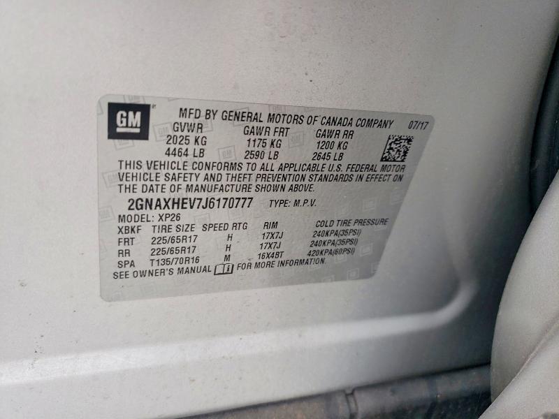 Продаж на аукціоні авто 2018 Chevrolet Equinox, vin: 2GNAXHEV7J6170777, номер лоту: 63823076