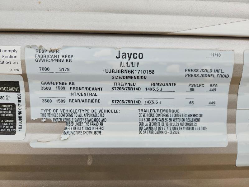 2019 Jayco Jay Flight Slx მანქანა იყიდება აუქციონზე, vin: 1UJBJ0BN6K1710158, აუქციონის ნომერი: 64454386