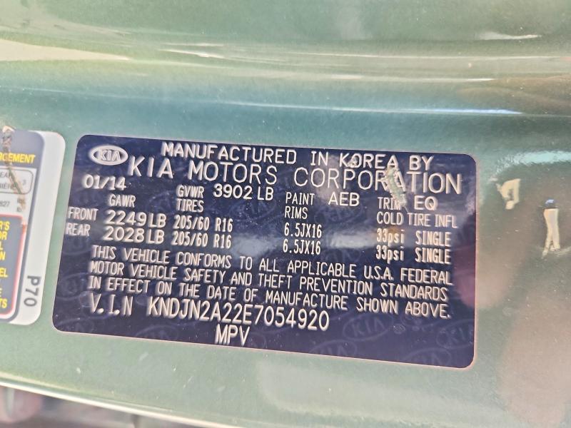 66471086 :رقم المزاد ، KNDJN2A22E7054920 vin ، 2014 Kia Soul مزاد بيع