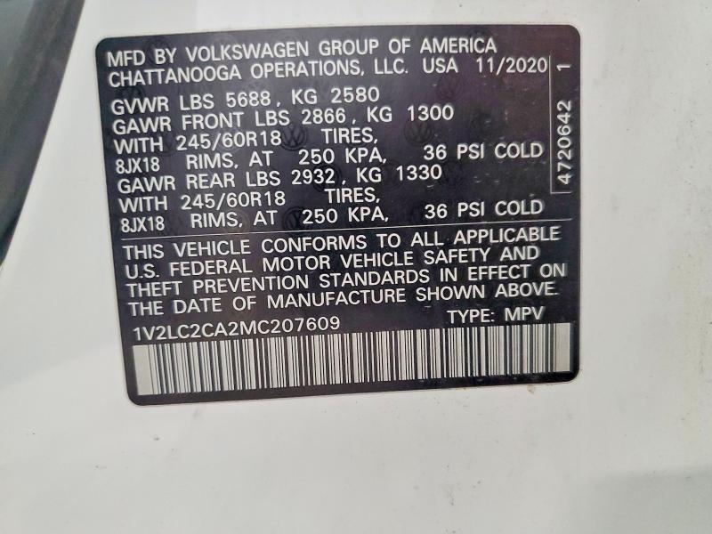 Продажа на аукционе авто 2021 Volkswagen Atlas Cross Sport, vin: 1V2LC2CA2MC207609, номер лота: 65141366