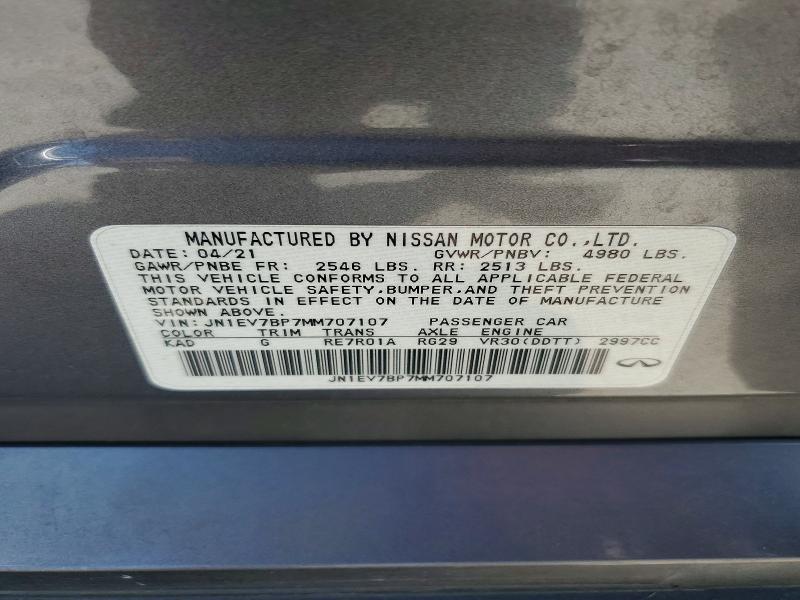65181126 :رقم المزاد ، JN1EV7BP7MM707107 vin ، 2021 Infiniti Q50 مزاد بيع