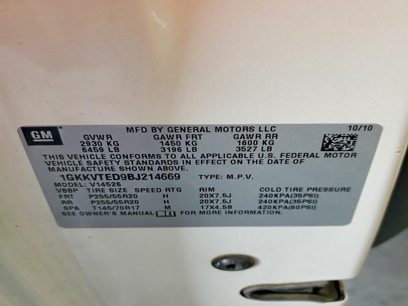 2011 Gmc Acadia მანქანა იყიდება აუქციონზე, vin: 1GKKVTED9BJ214669, აუქციონის ნომერი: 63781066