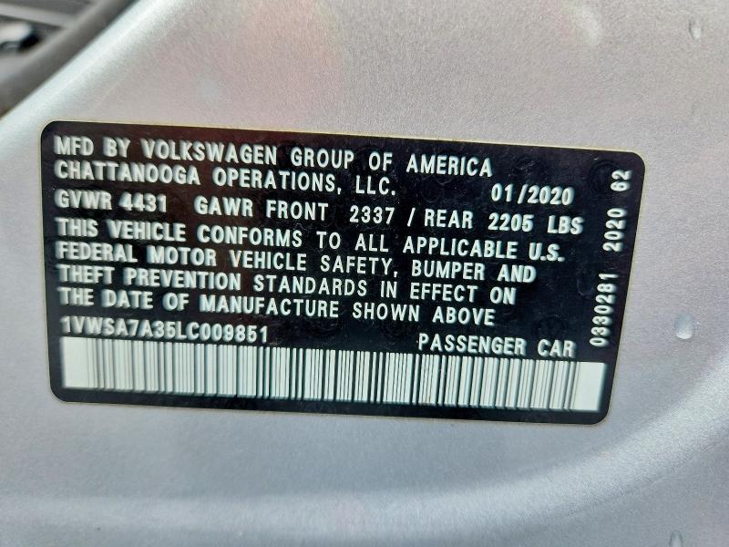 64499456 :رقم المزاد ، 1VWSA7A35LC009851 vin ، 2020 Volkswagen Passat مزاد بيع