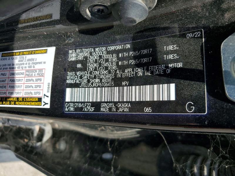 2023 Toyota 4runner მანქანა იყიდება აუქციონზე, vin: JTELU5JR0P6106415, აუქციონის ნომერი: 66363626