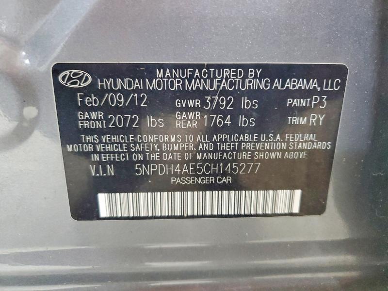Aukcja sprzedaży 2012 Hyundai Elantra, vin: 5NPDH4AE5CH145277, numer aukcji: 66559496