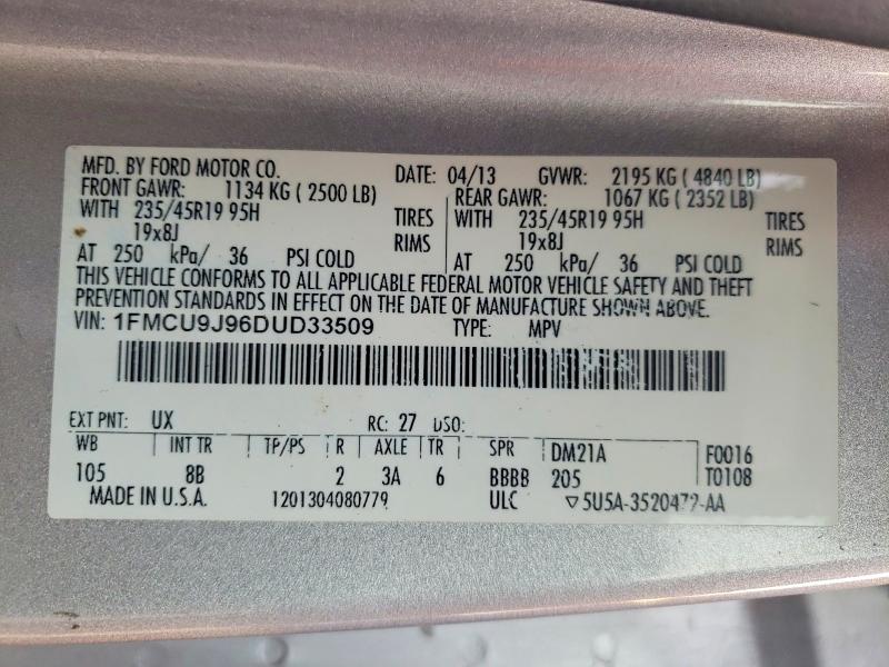 Продажа на аукционе авто 2013 Ford Escape, vin: 1FMCU9J96DUD33509, номер лота: 64046006