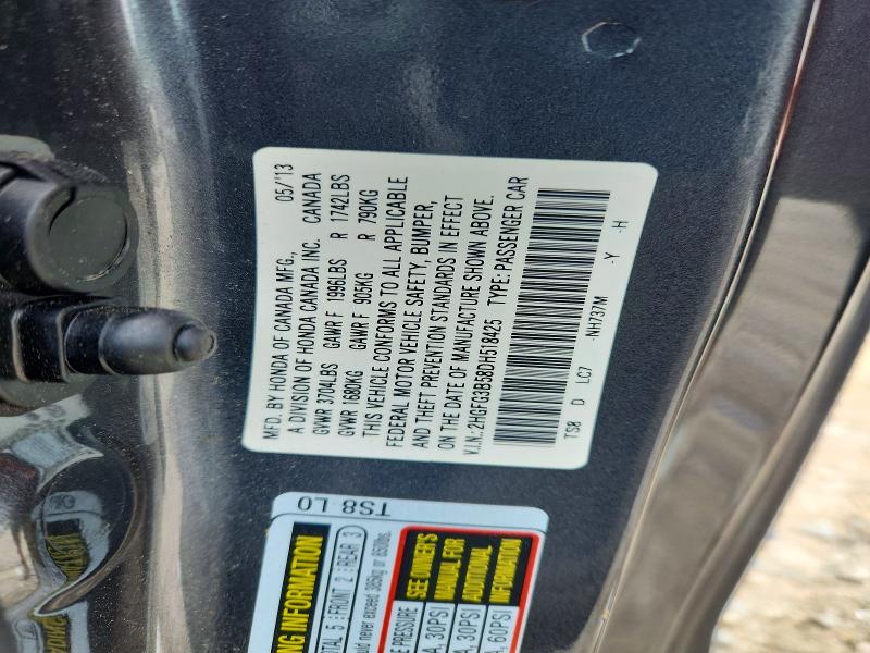 Aukcja sprzedaży 2013 Honda Civic, vin: 2HGFG3B58DH518425, numer aukcji: 66622916